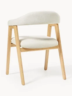 Sillas Con Reposabrazos|Sillas></noscript>Westwing Collection Silla con reposabrazos tapizada Nik Tejido blanco Off White, madera de roble barnizada