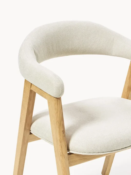 Sillas Con Reposabrazos|Sillas>Westwing Collection Silla con reposabrazos tapizada Nik Tejido blanco Off White, madera de roble barnizada