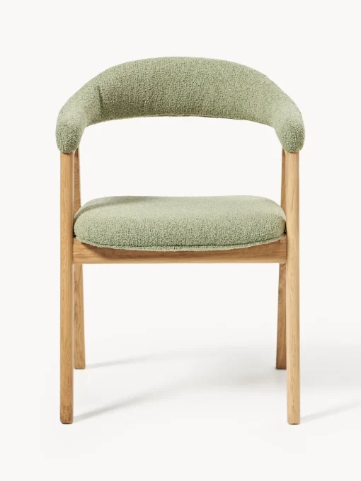 Sillas Con Reposabrazos|Sillas>Westwing Collection Silla con reposabrazos tapizada en tejido bouclé Nik Bouclé verde salvia, madera de roble barnizada
