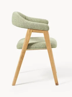 Sillas Con Reposabrazos|Sillas></noscript>Westwing Collection Silla con reposabrazos tapizada en tejido bouclé Nik Bouclé verde salvia, madera de roble barnizada