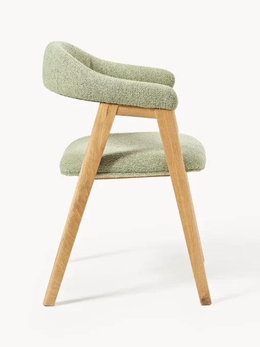 Sillas Con Reposabrazos|Sillas>Westwing Collection Silla con reposabrazos tapizada en tejido bouclé Nik Bouclé verde salvia, madera de roble barnizada