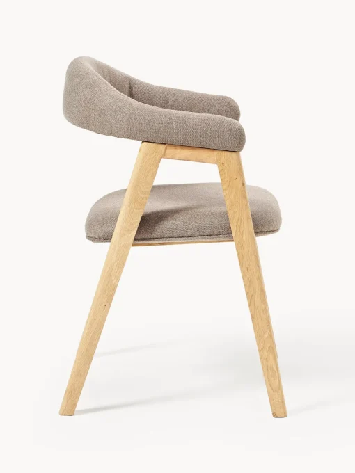 Sillas Con Reposabrazos|Sillas>Westwing Collection Silla con reposabrazos tapizada Nik Tejido taupe, madera de roble barnizada