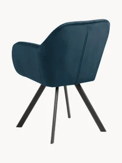 Sillas Con Reposabrazos|Sillas></noscript> Silla con repozabrazos de terciopelo Lola Terciopelo azul oscuro, negro mate