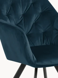 Sillas Con Reposabrazos|Sillas></noscript> Silla con repozabrazos de terciopelo Lola Terciopelo azul oscuro, negro mate