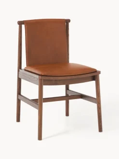 Sillas>Westwing Collection Silla de comedor de madera de fresno con asiento de cuero Hayo Cuero marrón, madera de fresno aceitada en marrón