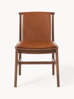 Sillas>Westwing Collection Silla de comedor de madera de fresno con asiento de cuero Hayo Cuero marrón, madera de fresno aceitada en marrón