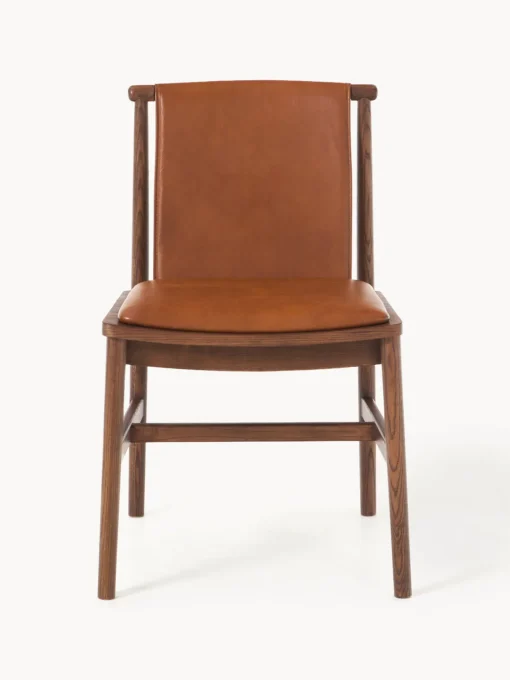 Sillas>Westwing Collection Silla de comedor de madera de fresno con asiento de cuero Hayo Cuero marrón, madera de fresno aceitada en marrón