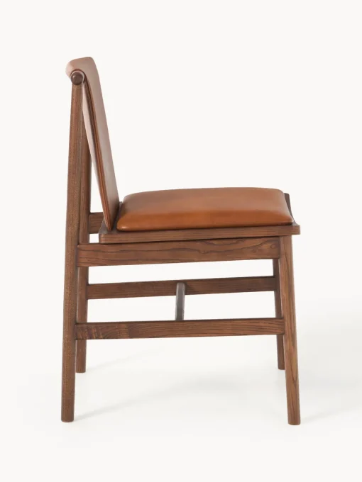 Sillas>Westwing Collection Silla de comedor de madera de fresno con asiento de cuero Hayo Cuero marrón, madera de fresno aceitada en marrón