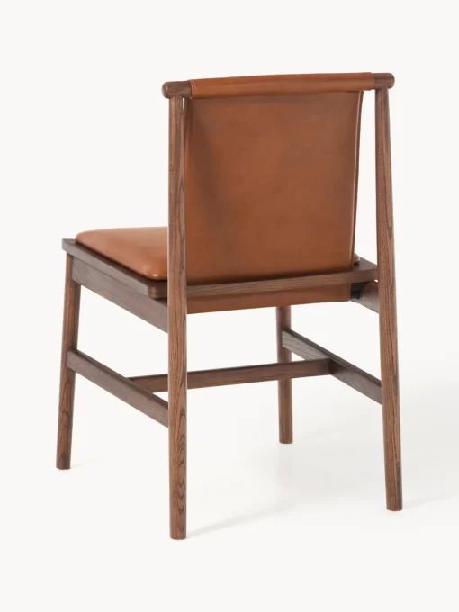 Sillas>Westwing Collection Silla de comedor de madera de fresno con asiento de cuero Hayo Cuero marrón, madera de fresno aceitada en marrón