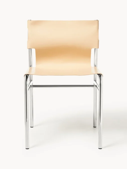 Sillas>Westwing Collection Silla de cuero Jordan Cuero beige, plateado