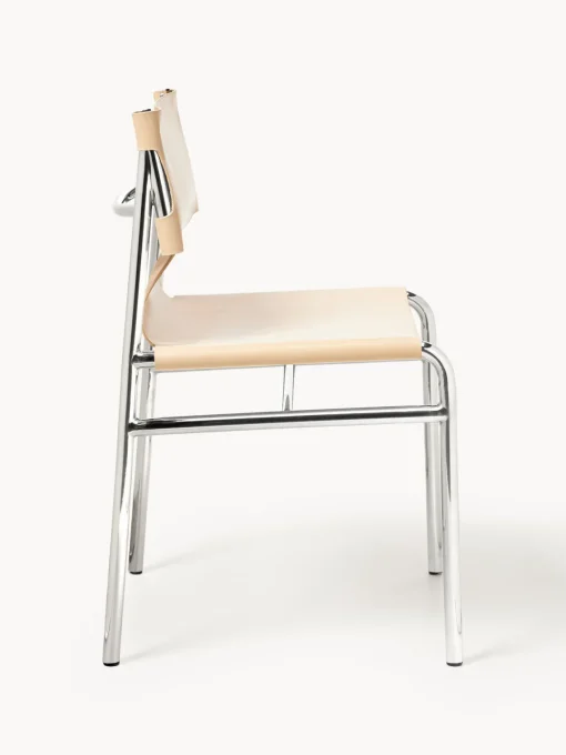Sillas>Westwing Collection Silla de cuero Jordan Cuero beige, plateado
