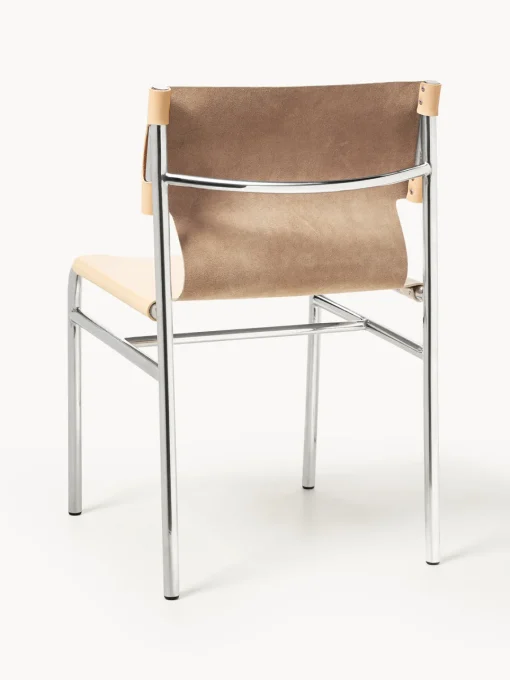 Sillas>Westwing Collection Silla de cuero Jordan Cuero beige, plateado