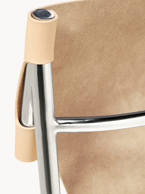 Sillas>Westwing Collection Silla de cuero Jordan Cuero beige, plateado