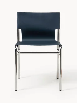 Sillas></noscript>Westwing Collection Silla de cuero Jordan Cuero azul oscuro, plateado