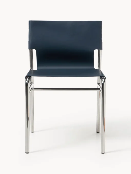 Sillas>Westwing Collection Silla de cuero Jordan Cuero azul oscuro, plateado