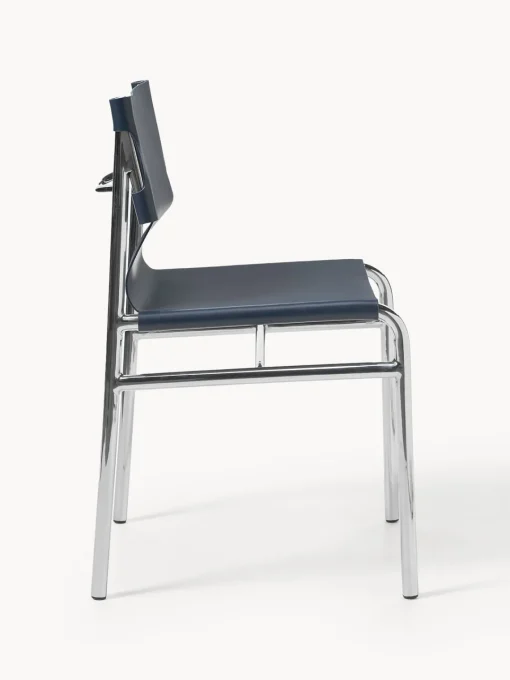 Sillas>Westwing Collection Silla de cuero Jordan Cuero azul oscuro, plateado