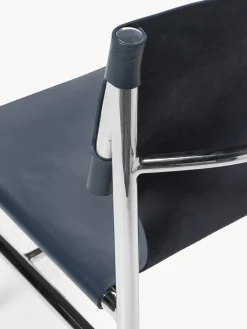 Sillas></noscript>Westwing Collection Silla de cuero Jordan Cuero azul oscuro, plateado