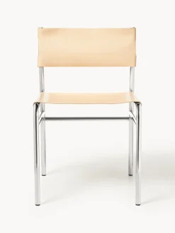 Sillas></noscript>Westwing Collection Silla de cuero Jordan Cuero beige, plateado brillante