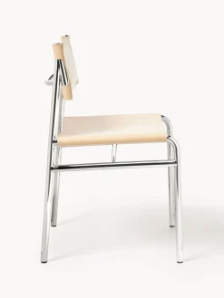 Sillas></noscript>Westwing Collection Silla de cuero Jordan Cuero beige, plateado brillante
