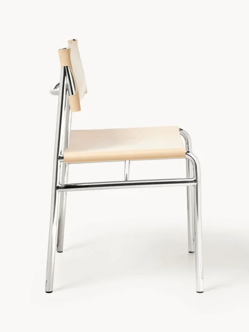 Sillas>Westwing Collection Silla de cuero Jordan Cuero beige, plateado brillante