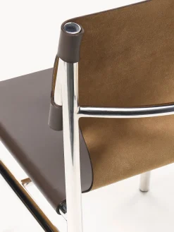 Sillas></noscript>Westwing Collection Silla de cuero Jordan Cuero marrón, plateado