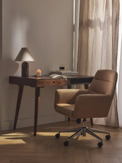 Sillas De Escritorio|Sillas De Escritorio>Westwing Collection Silla de escritorio de piel sintética con reposabrazos Benson, altura regulable Cuero sintético marrón claro