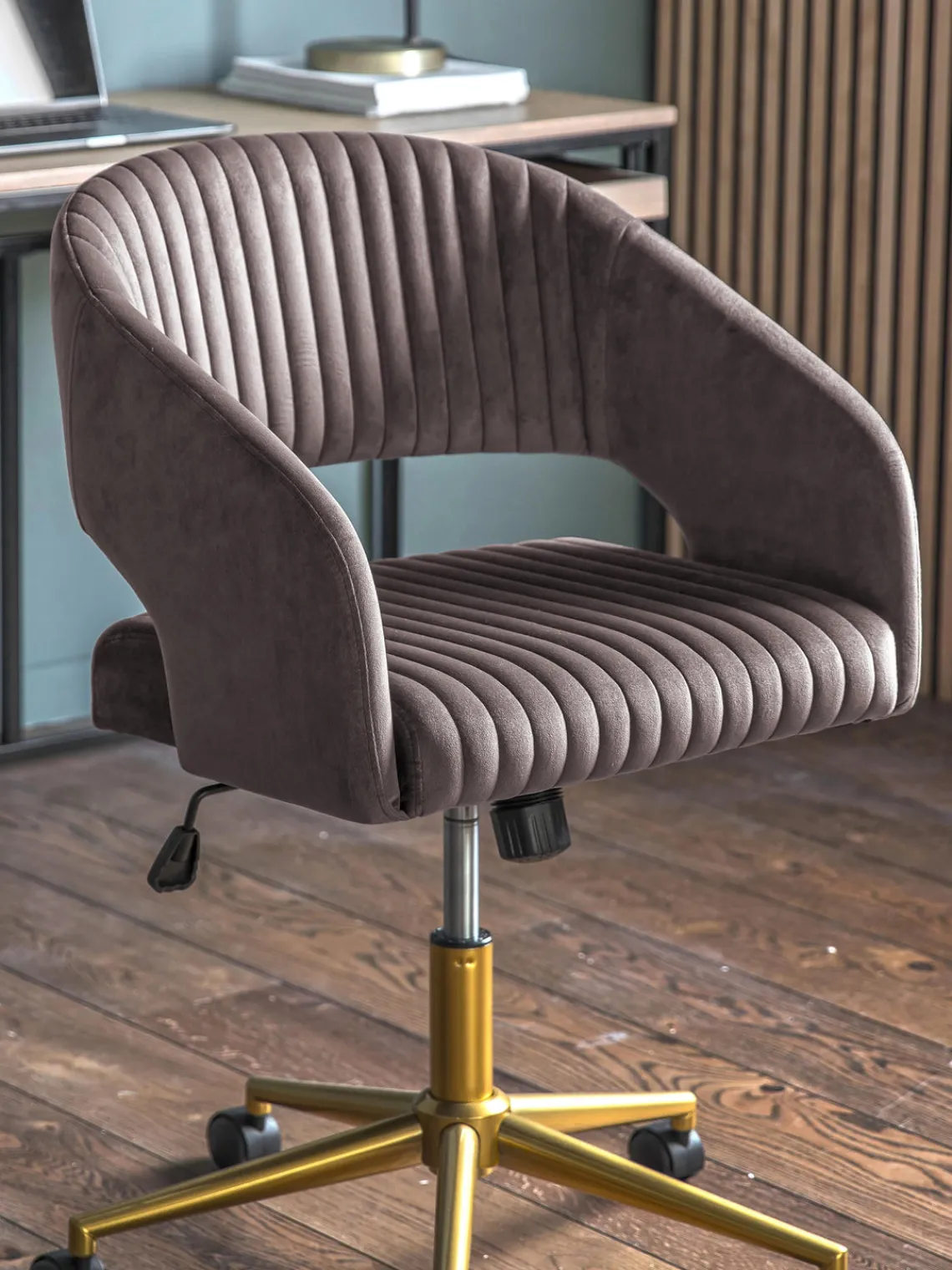 Sillas De Escritorio|Sillas De Escritorio> Silla de escritorio de terciopelo regulable en altura Murray Terciopelo gris oscuro, dorado