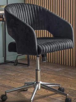 Sillas De Escritorio|Sillas De Escritorio> Silla de escritorio de terciopelo regulable en altura Murray Terciopelo negro, plateado
