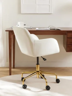 Sillas De Escritorio|Sillas De Escritorio></noscript>Westwing Collection Silla de escritorio de terciopelo Lucie Terciopelo blanco, dorado