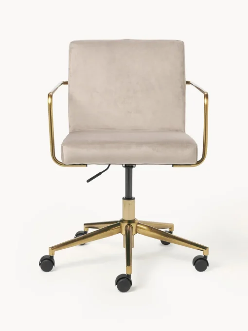 Sillas De Escritorio|Sillas De Escritorio>Westwing Collection Silla de escritorio de terciopelo con reposabrazos Kashya, altura regulable Terciopelo beige