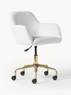 Sillas De Escritorio|Sillas De Escritorio>Westwing Collection Silla de escritorio en tejido bouclé Lucie Bouclé blanco, dorado
