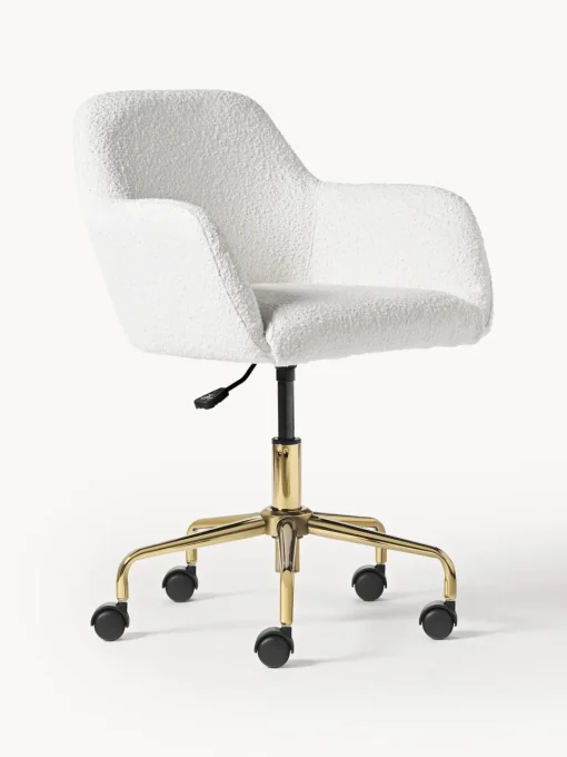 Sillas De Escritorio|Sillas De Escritorio>Westwing Collection Silla de escritorio en tejido bouclé Lucie Bouclé blanco, dorado