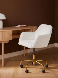 Sillas De Escritorio|Sillas De Escritorio></noscript>Westwing Collection Silla de escritorio en tejido bouclé Lucie Bouclé blanco, dorado