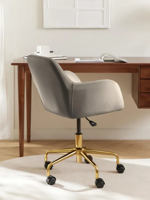Sillas De Escritorio|Sillas De Escritorio>Westwing Collection Silla de escritorio en terciopelo Lucie Terciopelo gris pardo, dorado