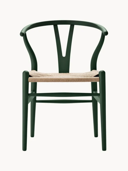 Sillas>Carl Hansen & Søn Silla de madera con asiento tejido a mano CH23 Madera de haya pintada en verde oscuro, beige