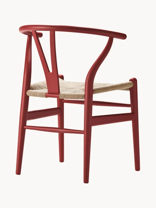 Sillas De Madera|Sillas>Carl Hansen & Søn Silla de madera con asiento de tejido Ch24 Wishbone Chair Madera de haya lacada en rojo, beige