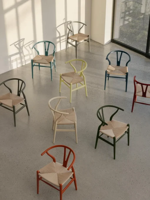 Sillas De Madera|Sillas>Carl Hansen & Søn Silla de madera con asiento de tejido Ch24 Wishbone Chair Madera de haya lacada en rojo, beige