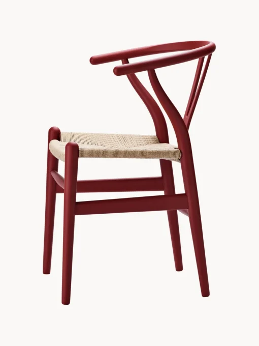 Sillas>Carl Hansen & Søn Silla de madera con asiento tejido a mano CH24 Madera de haya pintada en rojo vino, beige