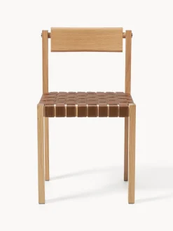 Sillas></noscript>Westwing Collection Silla de madera con asiento de cuero Liza Cuero marrón, madera de roble