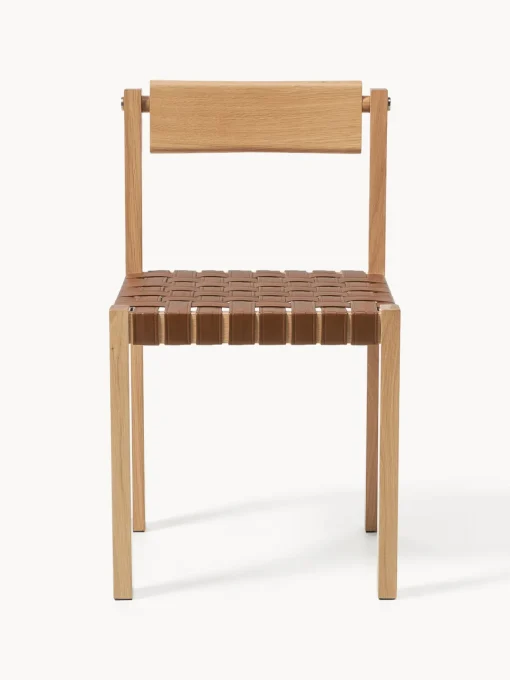 Sillas>Westwing Collection Silla de madera con asiento de cuero Liza Cuero marrón, madera de roble