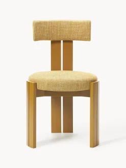 Sillas></noscript>Westwing Collection Silla de madera tapizada Katya Tejido grueso amarillo mostaza, madera de roble lacada en amarillo mostaza