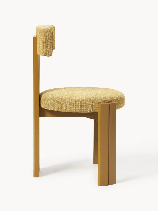 Sillas>Westwing Collection Silla de madera tapizada Katya Tejido grueso amarillo mostaza, madera de roble lacada en amarillo mostaza
