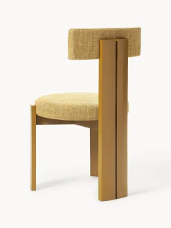 Sillas></noscript>Westwing Collection Silla de madera tapizada Katya Tejido grueso amarillo mostaza, madera de roble lacada en amarillo mostaza