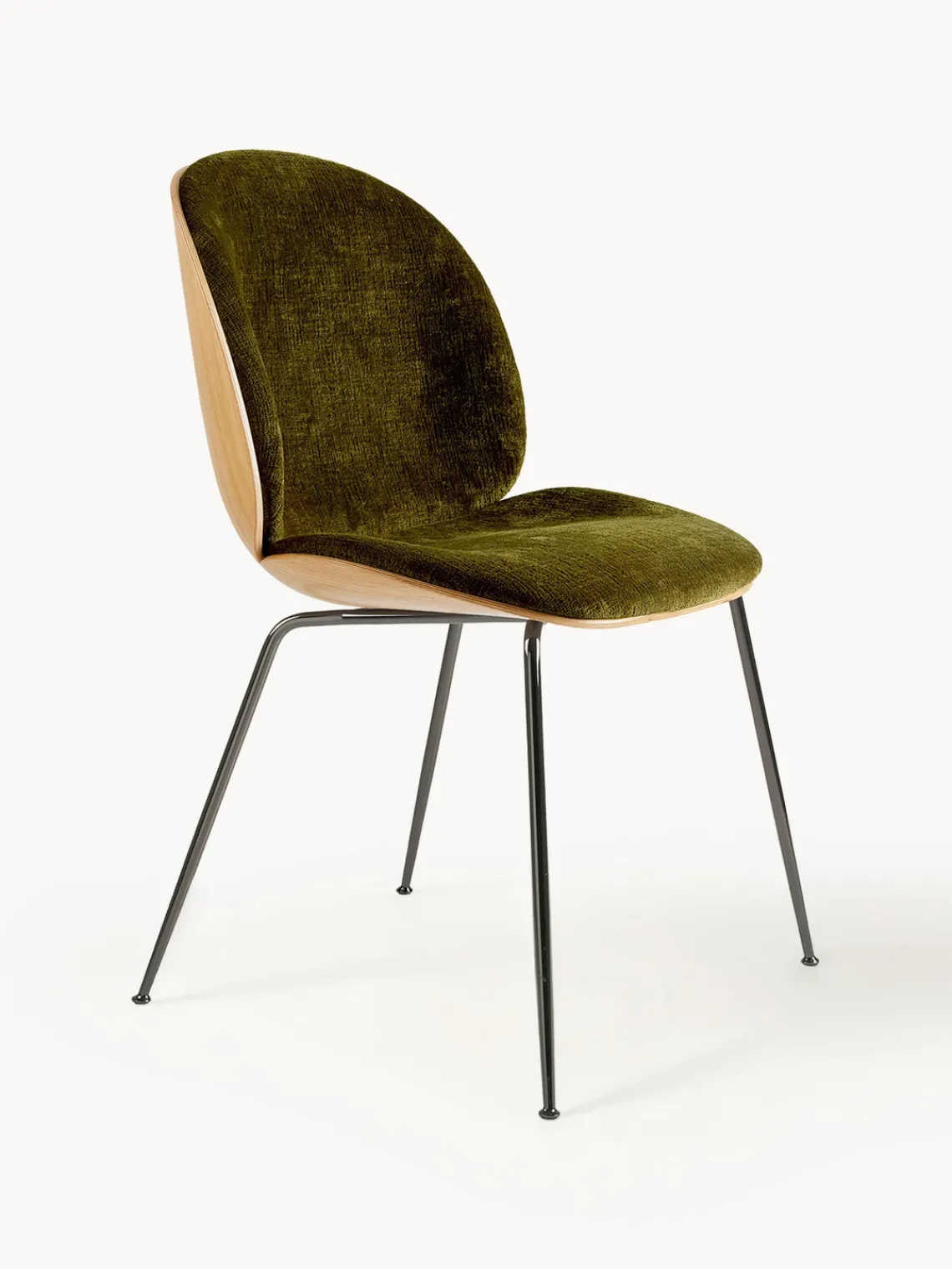 Sillas>GUBI Silla de terciopelo con asiento Beetle Terciopelo verde oliva, roble, negro brillante