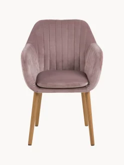 Silla de terciopelo con reposabrazos y con patas de madera Emilia Sillas Con Reposabrazos|Sillas