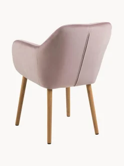Silla de terciopelo con reposabrazos y con patas de madera Emilia Sillas Con Reposabrazos|Sillas