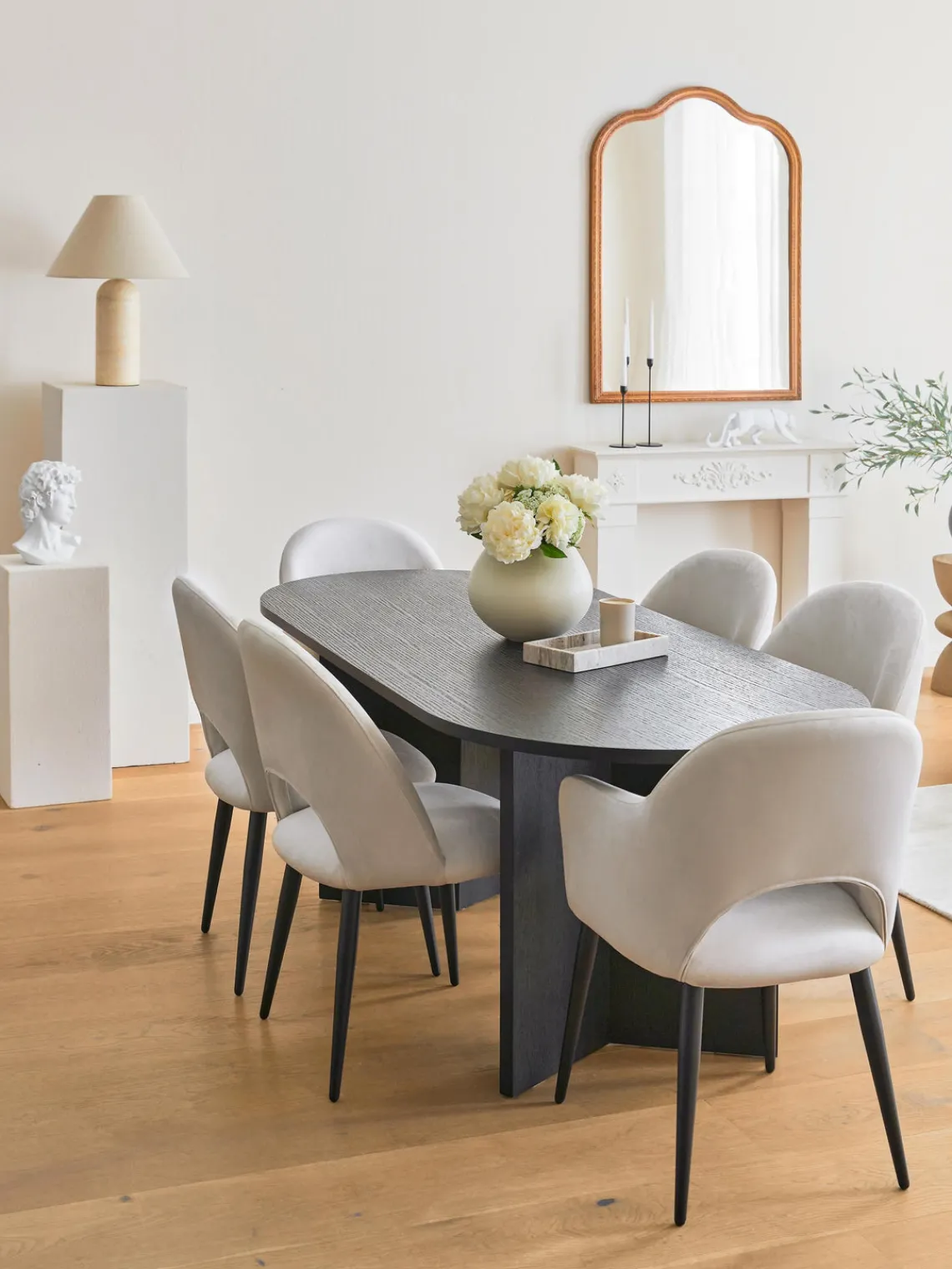 Sillas>Westwing Collection Silla de terciopelo Rachel Terciopelo blanco crema, negro mate