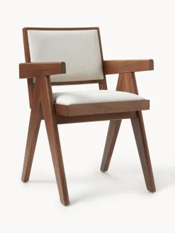 Sillas De Madera|Sillas Con Reposabrazos>Westwing Collection Silla tapizada con reposabrazos Sissi Tejido blanco crema, madera de roble oscura