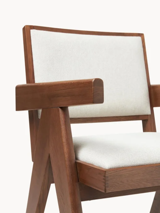 Sillas De Madera|Sillas Con Reposabrazos>Westwing Collection Silla tapizada con reposabrazos Sissi Tejido blanco crema, madera de roble oscura