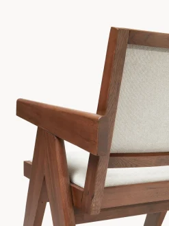Sillas De Madera|Sillas Con Reposabrazos></noscript>Westwing Collection Silla tapizada con reposabrazos Sissi Tejido blanco crema, madera de roble oscura